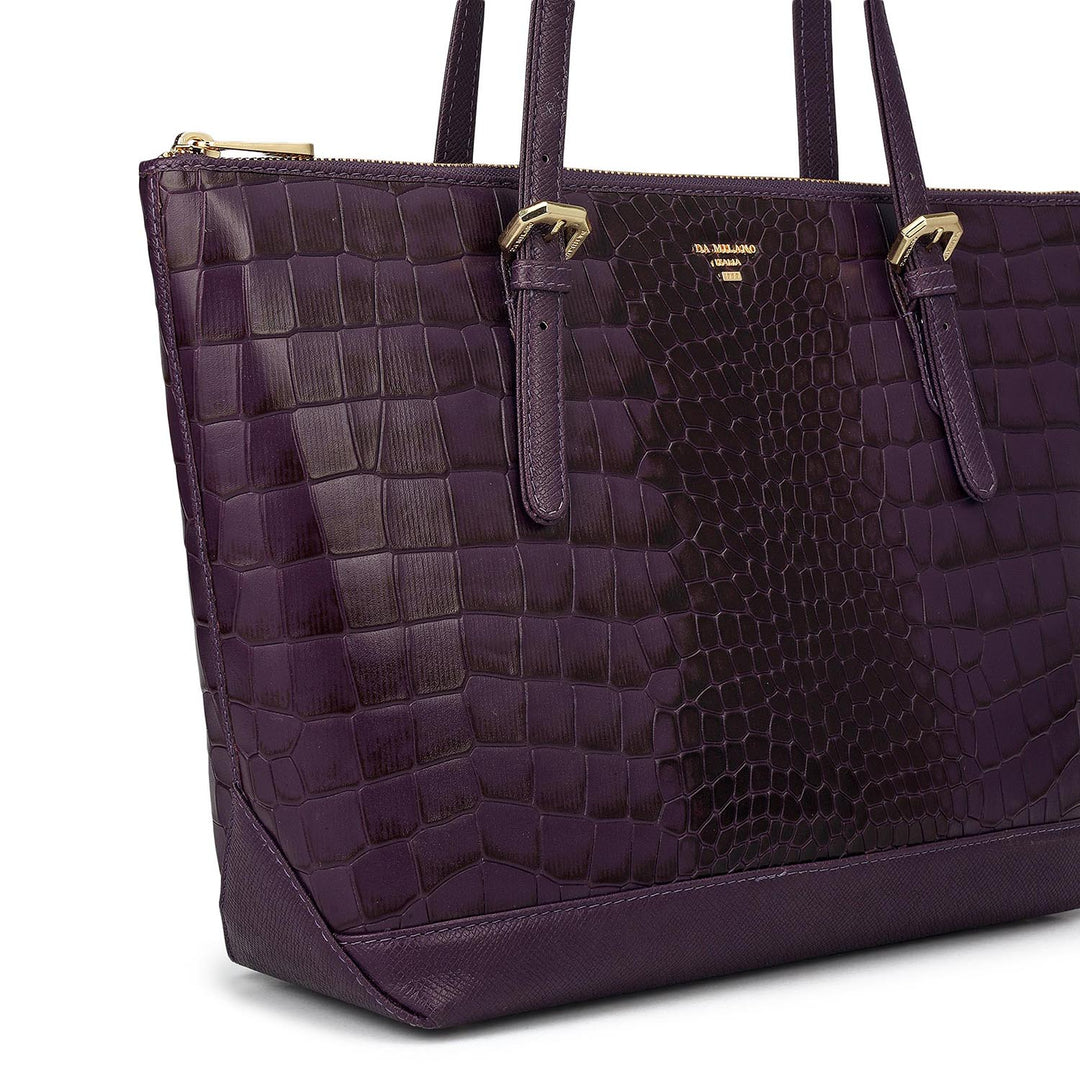 Medium Croco Leather Tote - Grapevine