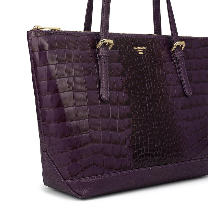 Medium Croco Leather Tote - Grapevine