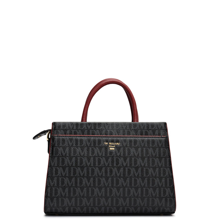 Small Monogram Plain Leather Satchel - Black