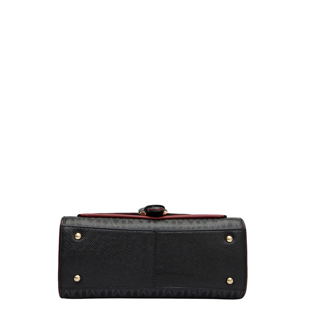 Small Monogram Plain Leather Satchel - Black
