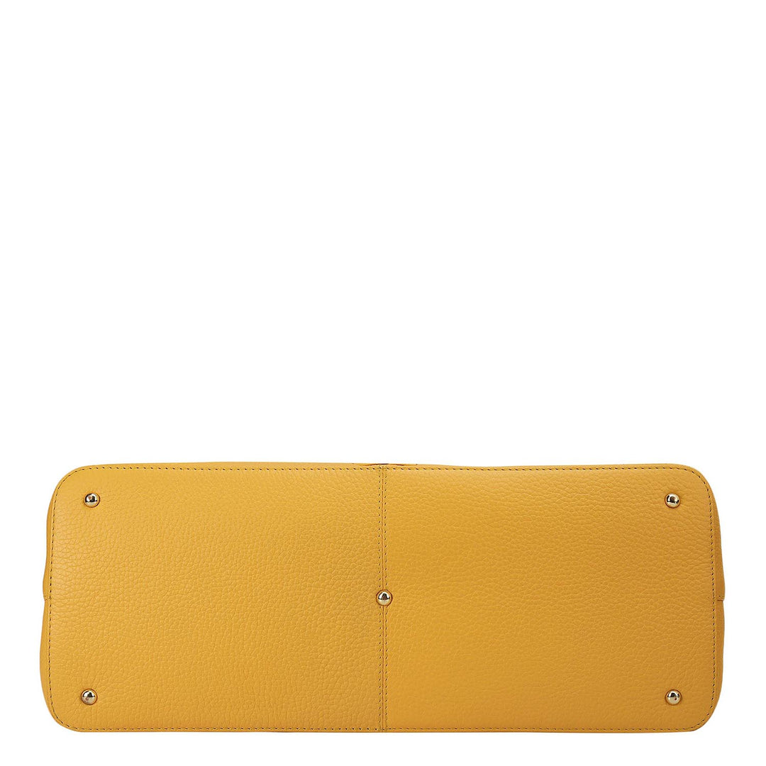 Medium Wax Leather Satchel - Mimosa