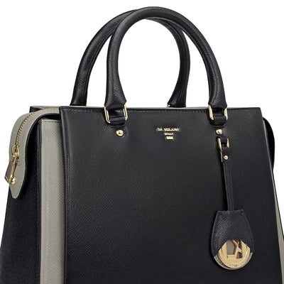 Medium Franzy Leather Satchel - Black