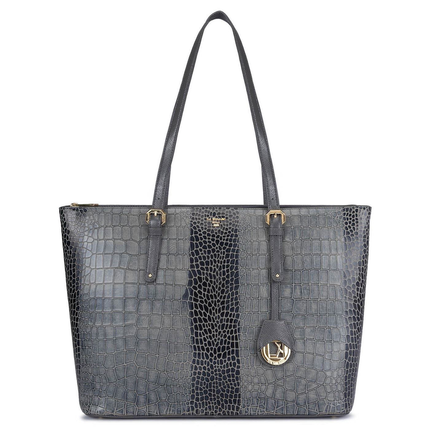 Large Croco Leather Tote - Grey