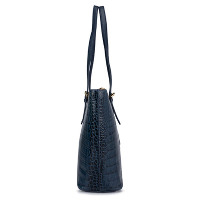 Large Croco Leather Tote - Ocean