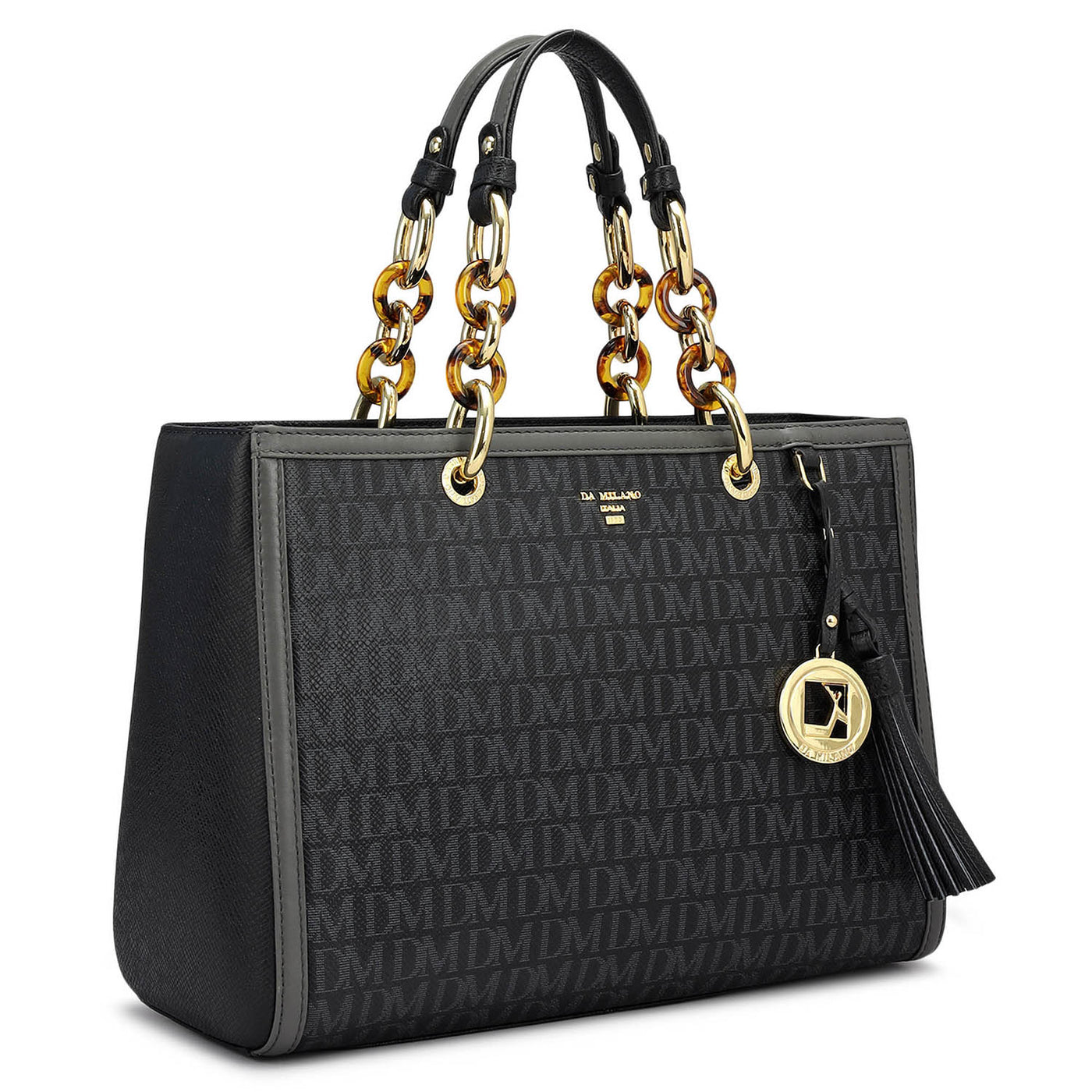 Medium Monogram Franzy Leather Satchel - Black