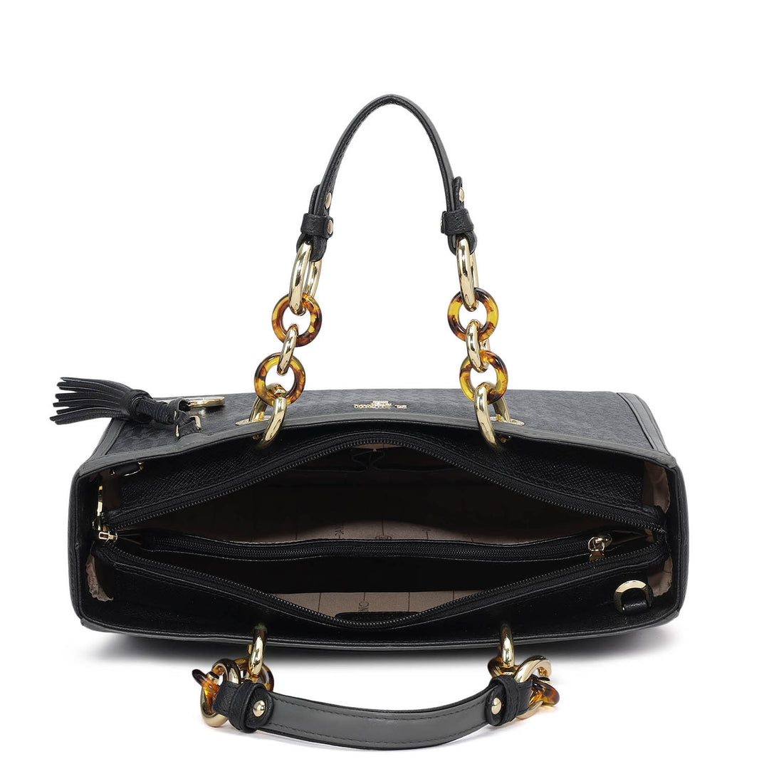 Medium Monogram Franzy Leather Satchel - Black