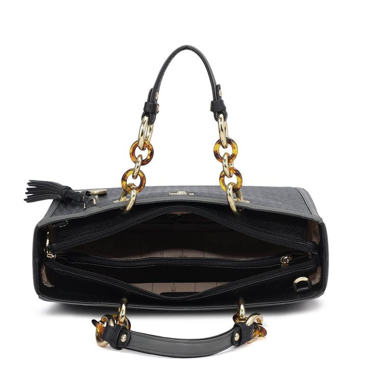 Medium Monogram Franzy Leather Satchel - Black