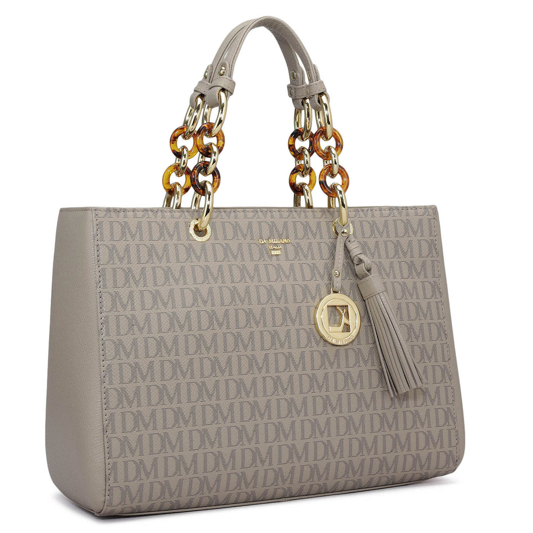 Medium Monogram Franzy Leather Satchel - Chalk