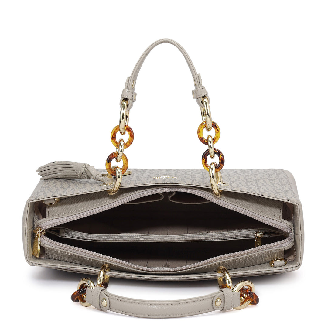 Medium Monogram Franzy Leather Satchel - Chalk