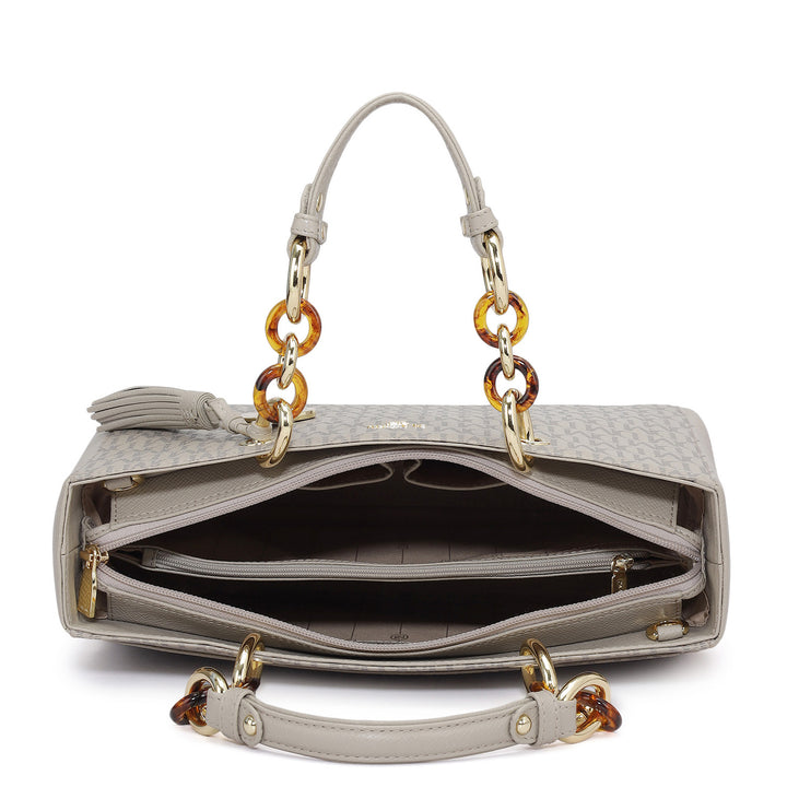 Medium Monogram Franzy Leather Satchel - Chalk