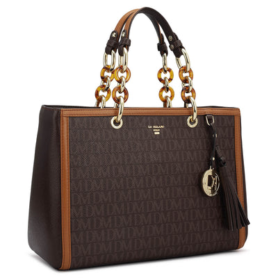 Medium Monogram Franzy Leather Satchel - Chocolate