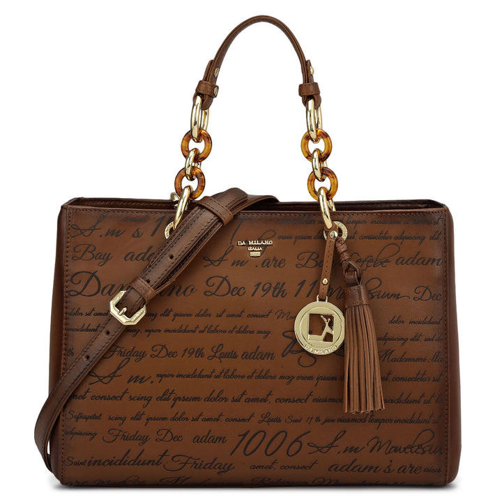 Medium Signato Leather Satchel - Cognac