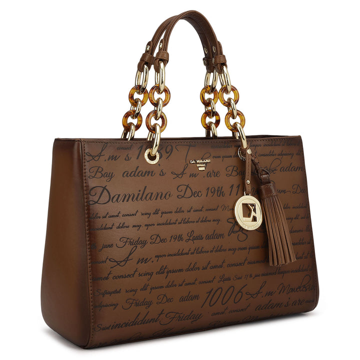 Medium Signato Leather Satchel - Cognac