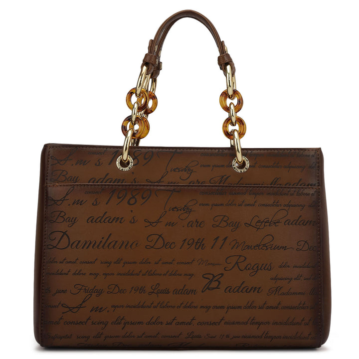 Medium Signato Leather Satchel - Cognac