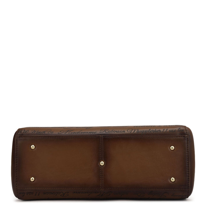 Medium Signato Leather Satchel - Cognac