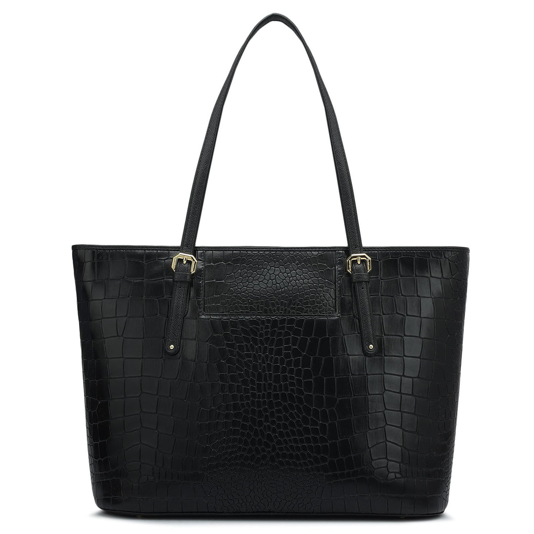 Large Croco Leather Tote - Black