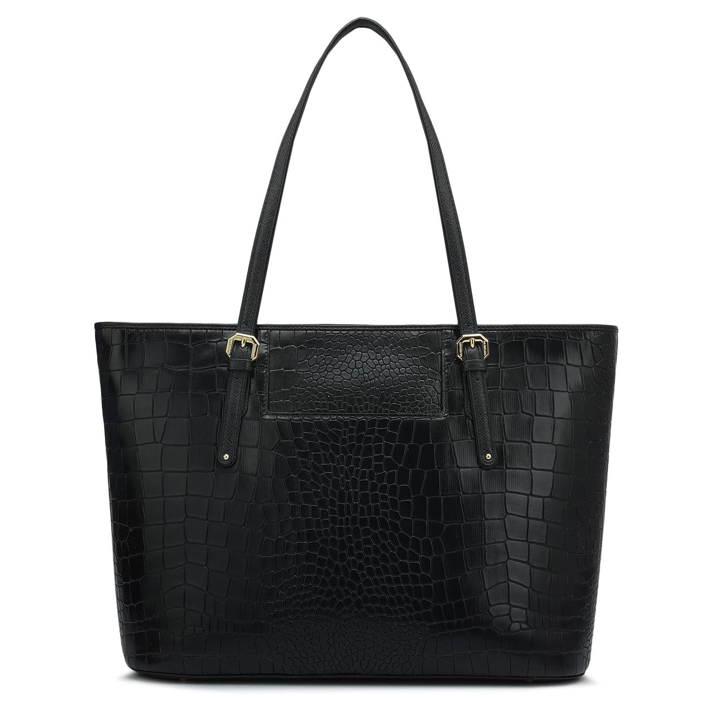 Large Croco Leather Tote - Black