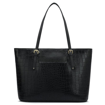 Large Croco Leather Tote - Black