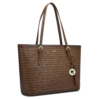Large Signato Leather Tote - Cognac