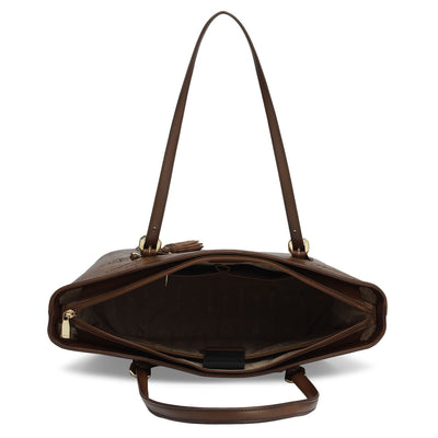 Large Signato Leather Tote - Cognac