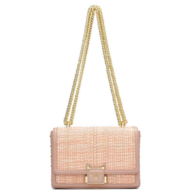 Small Canvas Wax Leather Shoulder Bag - Baby Pink