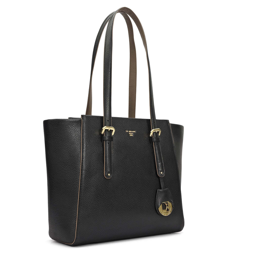 Medium Wax Leather Tote - Black