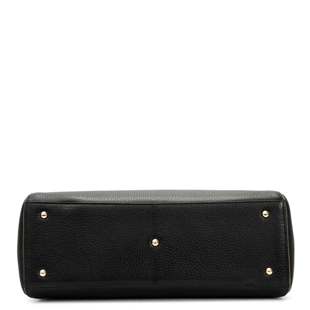 Medium Wax Leather Tote - Black