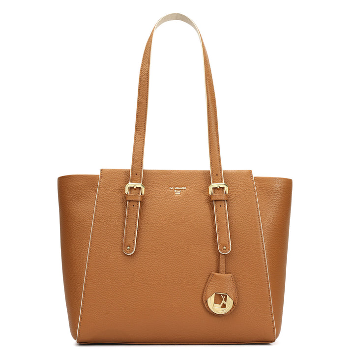 Medium Wax Leather Tote - Caramel