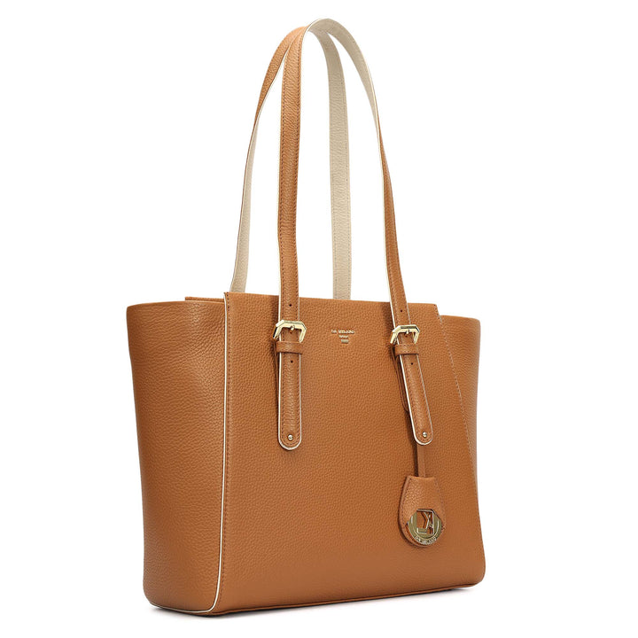 Medium Wax Leather Tote - Caramel