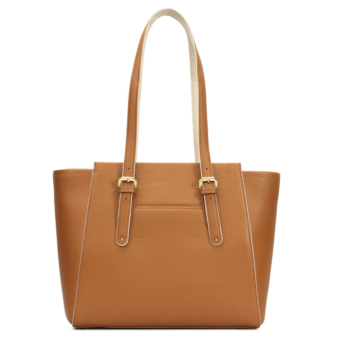 Medium Wax Leather Tote - Caramel