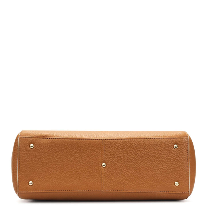 Medium Wax Leather Tote - Caramel