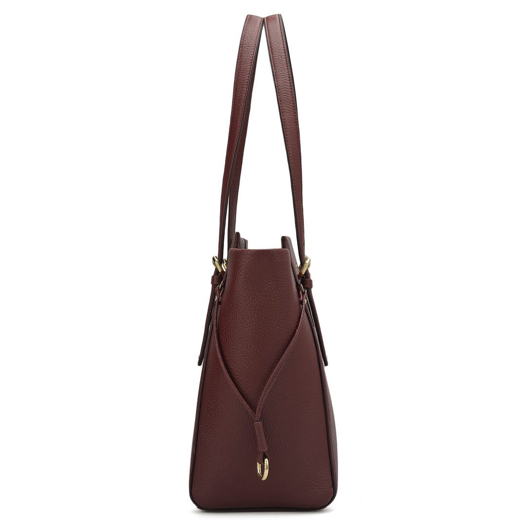 Medium Wax Leather Tote - Burgundy