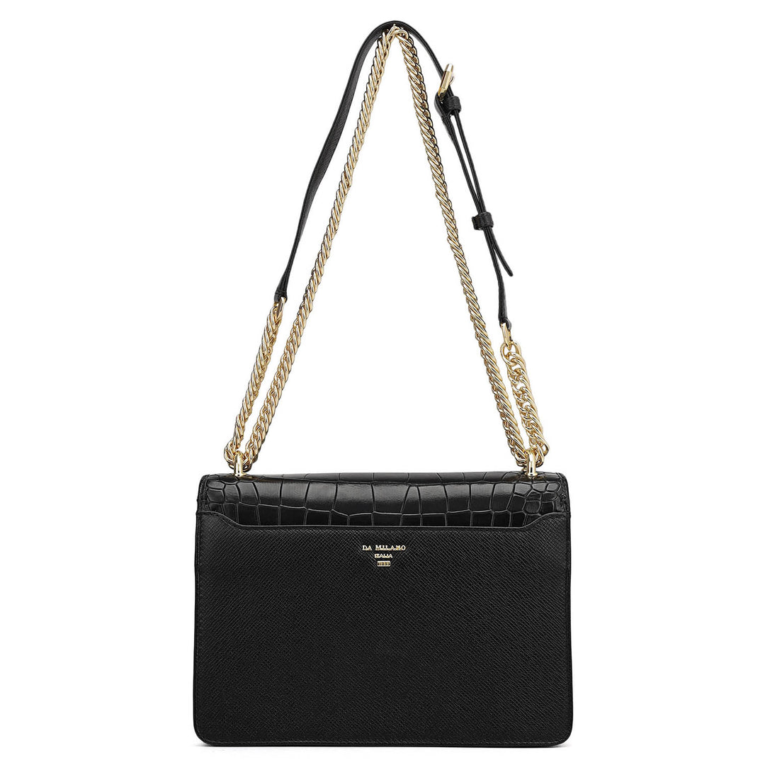 Small Croco Franzy Leather Shoulder Bag - Black
