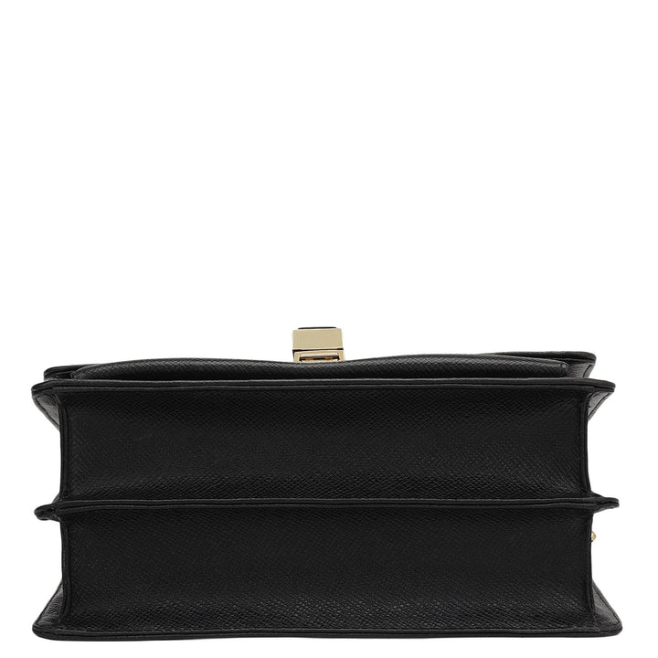 Small Croco Franzy Leather Shoulder Bag - Black
