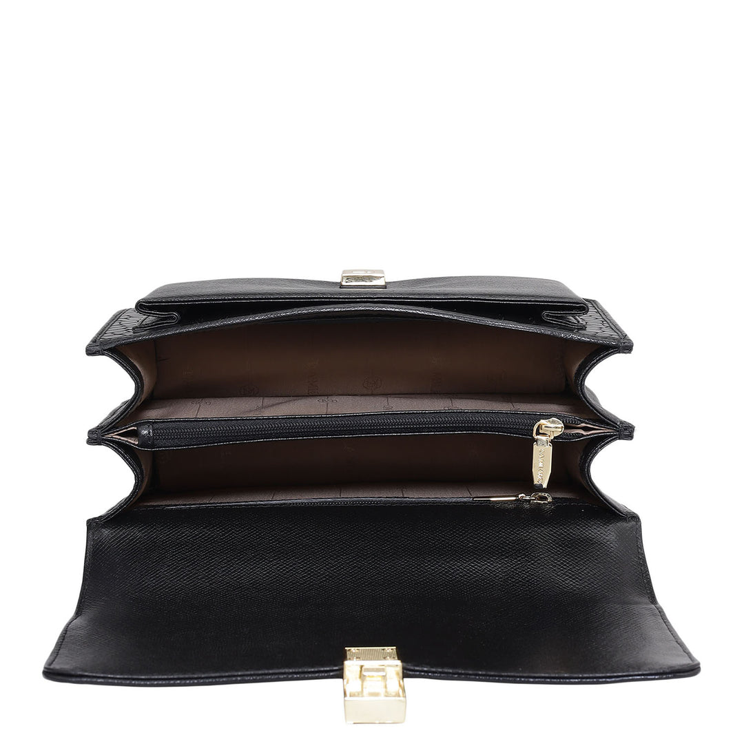 Small Croco Franzy Leather Shoulder Bag - Black