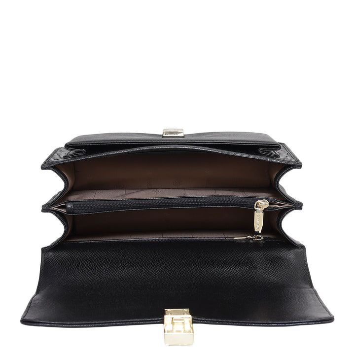 Small Croco Franzy Leather Shoulder Bag - Black