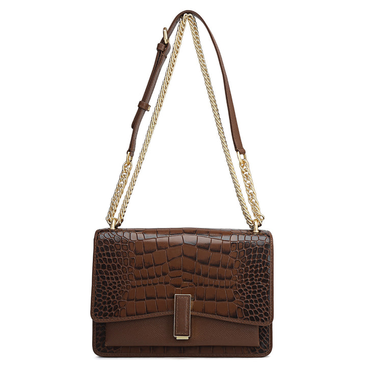 Small Croco Franzy Leather Shoulder Bag - Date