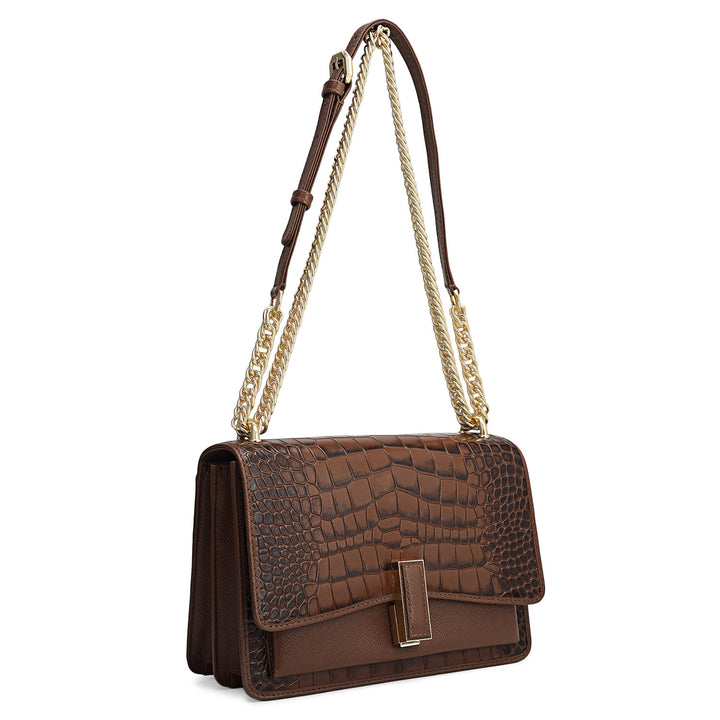 Small Croco Franzy Leather Shoulder Bag - Date