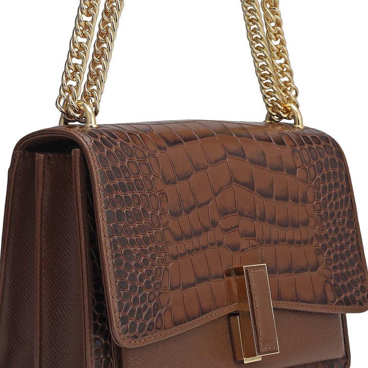 Small Croco Franzy Leather Shoulder Bag - Date