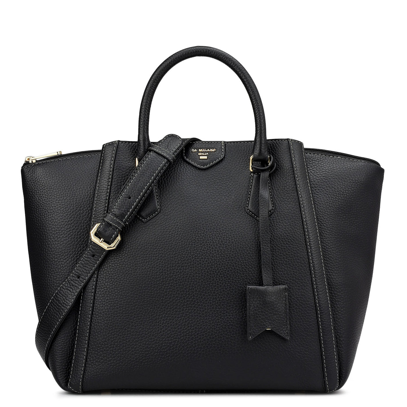 Medium Wax Leather Satchel - Black