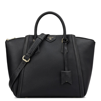 Medium Wax Leather Satchel - Black