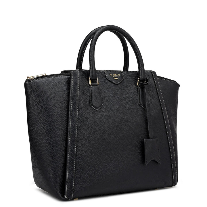 Medium Wax Leather Satchel - Black
