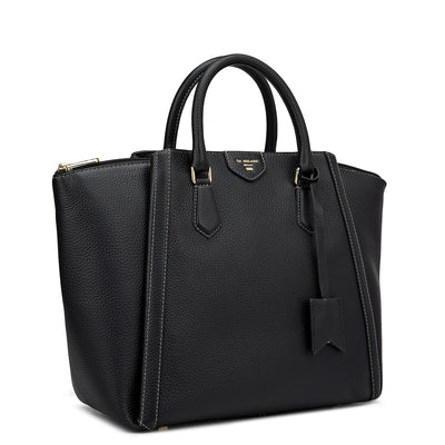 Medium Wax Leather Satchel - Black