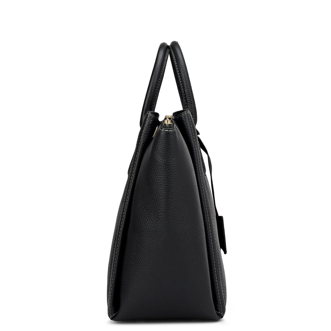 Medium Wax Leather Satchel - Black