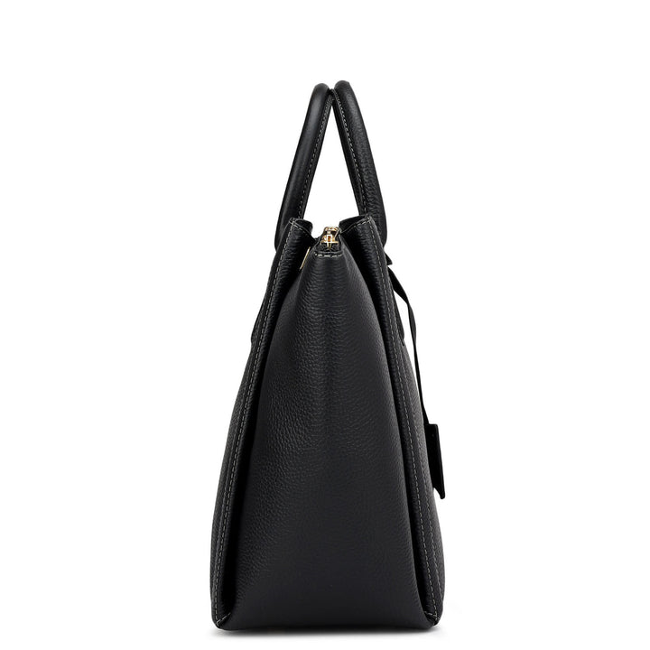Medium Wax Leather Satchel - Black