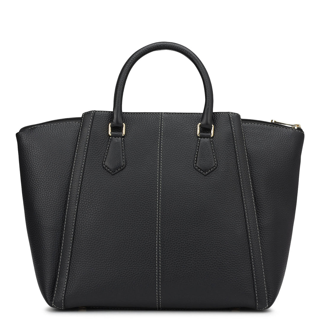 Medium Wax Leather Satchel - Black