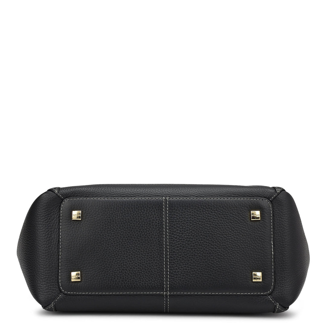 Medium Wax Leather Satchel - Black