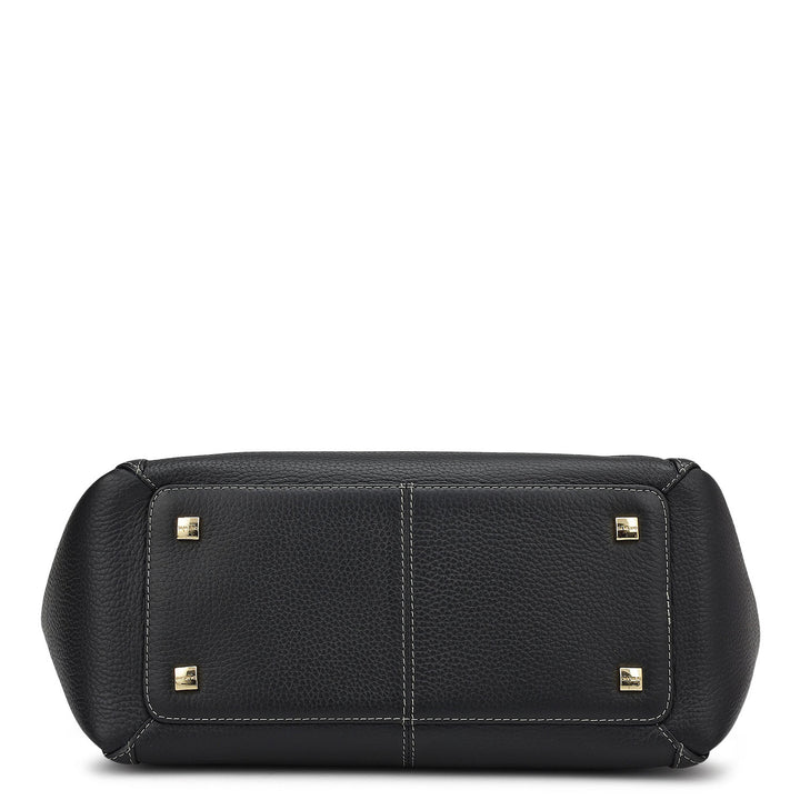Medium Wax Leather Satchel - Black
