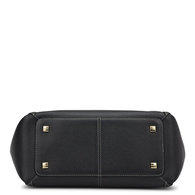 Medium Wax Leather Satchel - Black