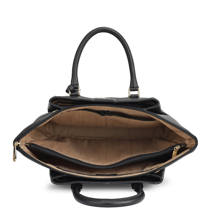 Medium Wax Leather Satchel - Black